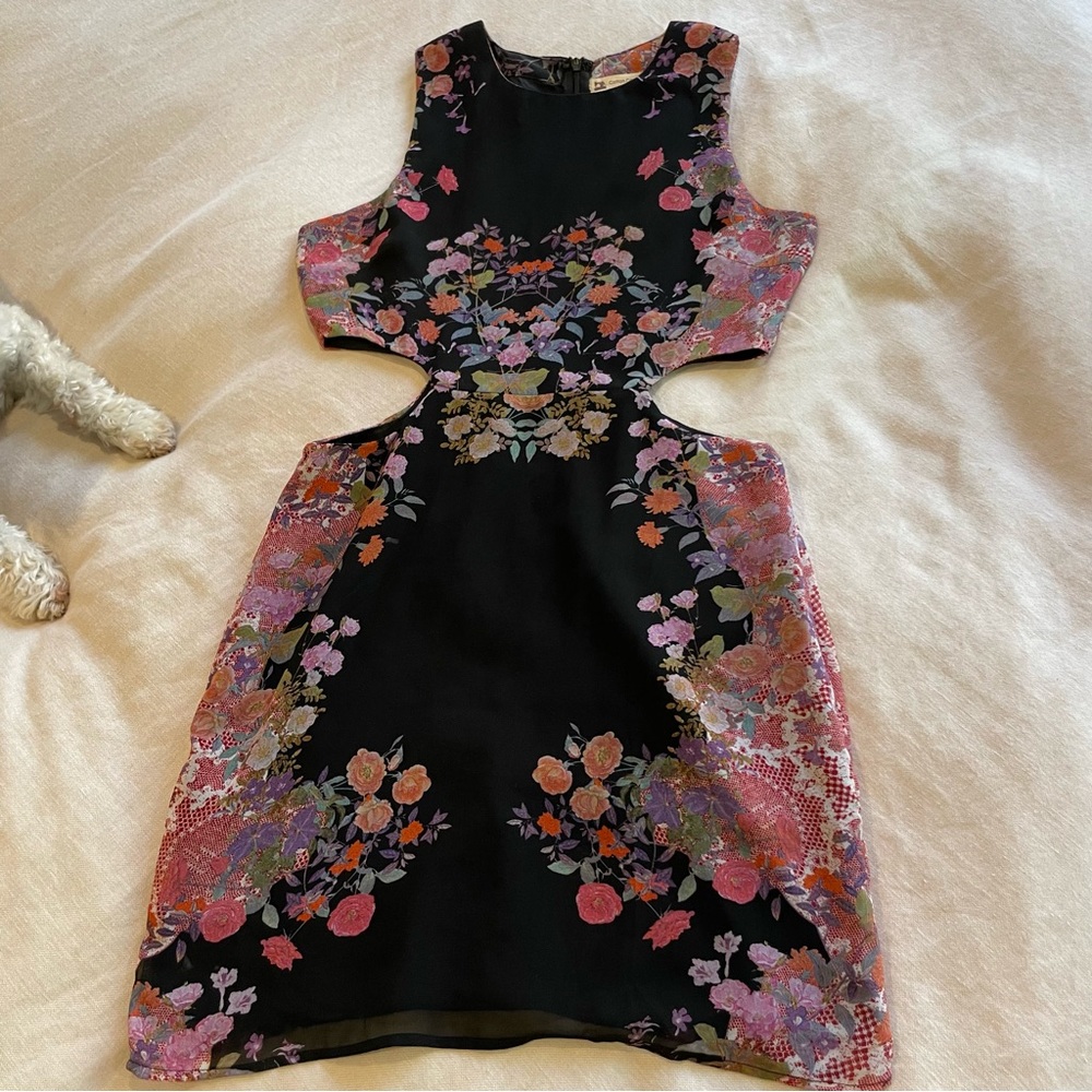 Black and floral cutout dress